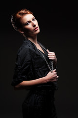 alluring female in black shirt posing