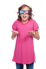 little girl in stereo glasses