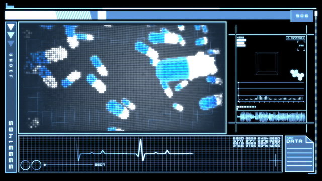 Interface featuring falling pills