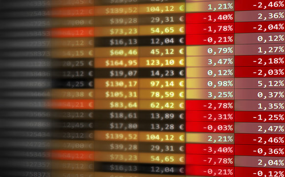 Tableau cours de bourse rouge et jaune