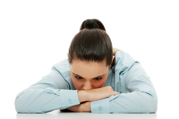 Young sad woman, have big problem or depression