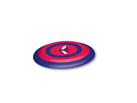 red and blue 3D frisbee with bird icon, vector with effect,