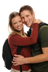 Young students couple smiling