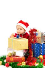 Fototapeta na wymiar Baby with christmas gifts