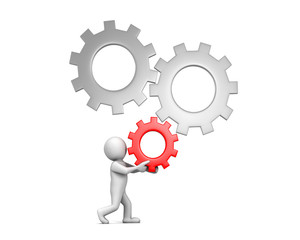 3d human try to turn the gears