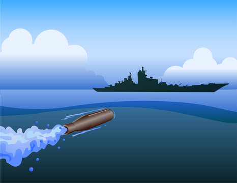 Vector of a Torpedo Hitting a Warship