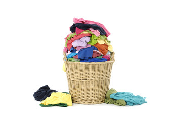 full of colorful shirts in a wicker basket
