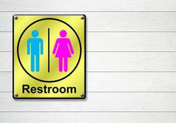restroom sign on white wooden wall background