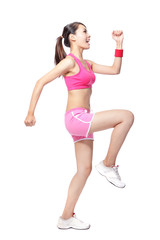 sport woman stretches her leg