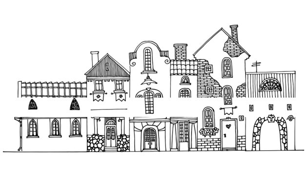 Cartoon hand drawing houses