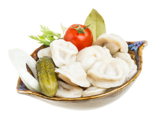 Bowl with traditional russian dish - pelmeni