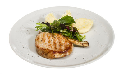 Grilled pork with salad and potato