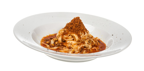 Pasta with tomato sauce basil and grated parmesan