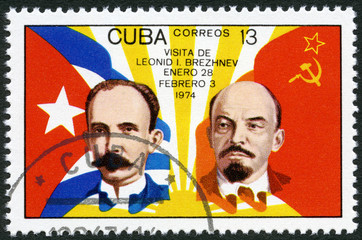 CUBA - 1974: shows Jose Marti, Vladimir Lenin, flags