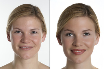 Portrait einer jungen Frau mit und ohne Make up