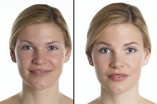 Frauenportrait mit und ohne Make up