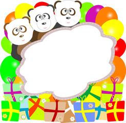 Obraz na płótnie Canvas baby birthday card with bear panda and gift boxes