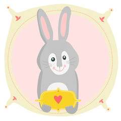 Cute rabbit love card. Lovely bunny with heart.