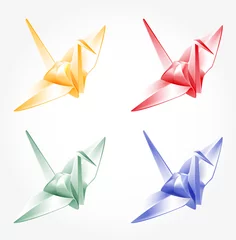 Tableaux ronds sur aluminium Animaux géométriques Ensemble de grues origami vectorielles