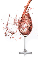 rose blush wine pouring splash, isolated