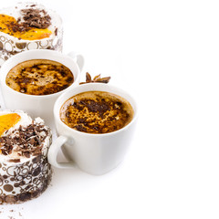 Cups of coffee on white background