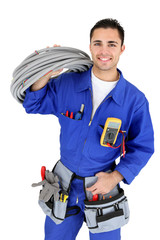 Electrician stood with cabling © auremar