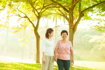 Asian family walking at outdoor