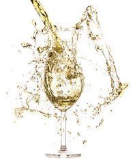 white wine pouring splash, isolated