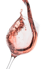 rose blush wine pouring splash, isolated
