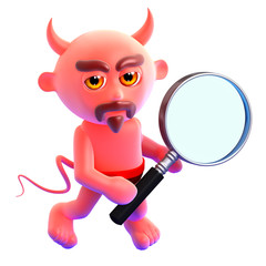 Devil looks through his magnifying glass