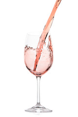 rose blush wine pouring splash, isolated