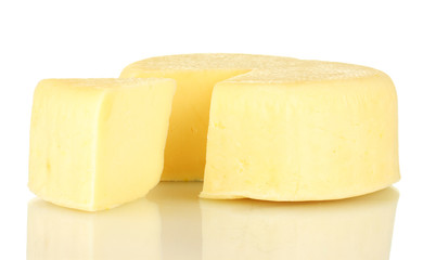 sliced mozzarella cheese isolated on white