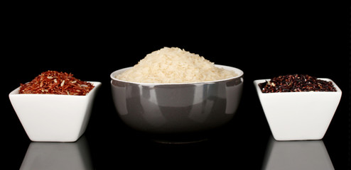 Various kinds of rice isolated on black