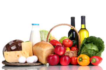 Composition with vegetables and fruits in wicker basket