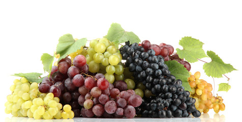 assortment of ripe sweet grapes isolated on white.
