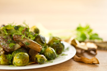 roasted brussels sprouts and mushrooms