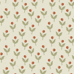 Plant with red berry. Seamless pattern, vector, EPS10