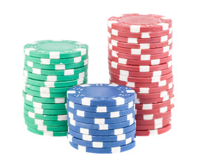 Three stacks of poker chips