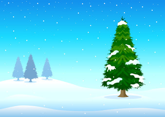 Vector illustration of pine tree in wintertime