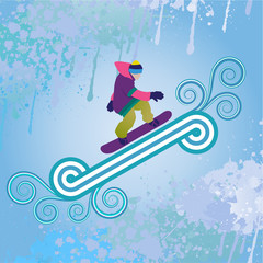 Snowboarder jumping through air, vector illustration