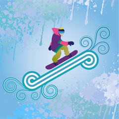 Fototapeta premium Snowboarder jumping through air, vector illustration