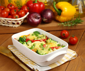 Vegetable casserole and fresh vegetables