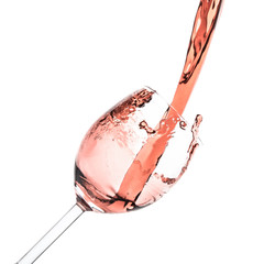 rose blush wine pouring splash, isolated