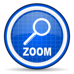 zoom blue glossy icon on white background