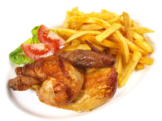 Halbes Grillhähnchen mit Pommes Frites