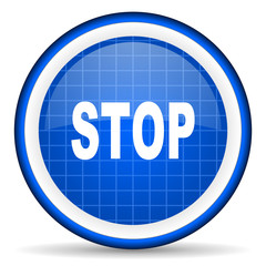 stop blue glossy icon on white background