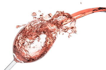 rose blush wine pouring splash, isolated