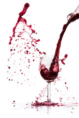 red wine pouring splash, isolated