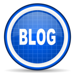 blog blue glossy icon on white background