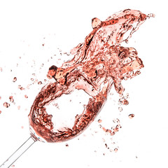 rose blush wine pouring splash, isolated